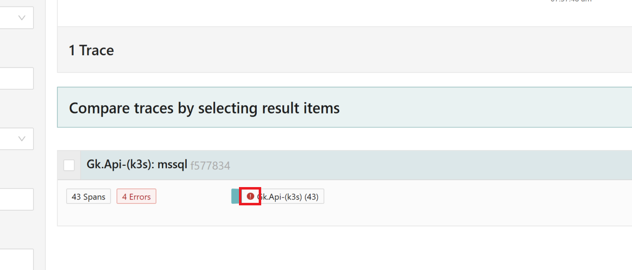 Trace overview with errors